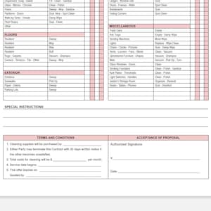 Red Cleaning Proposal Template WORD, Commercial Cleaning Checklist ...
