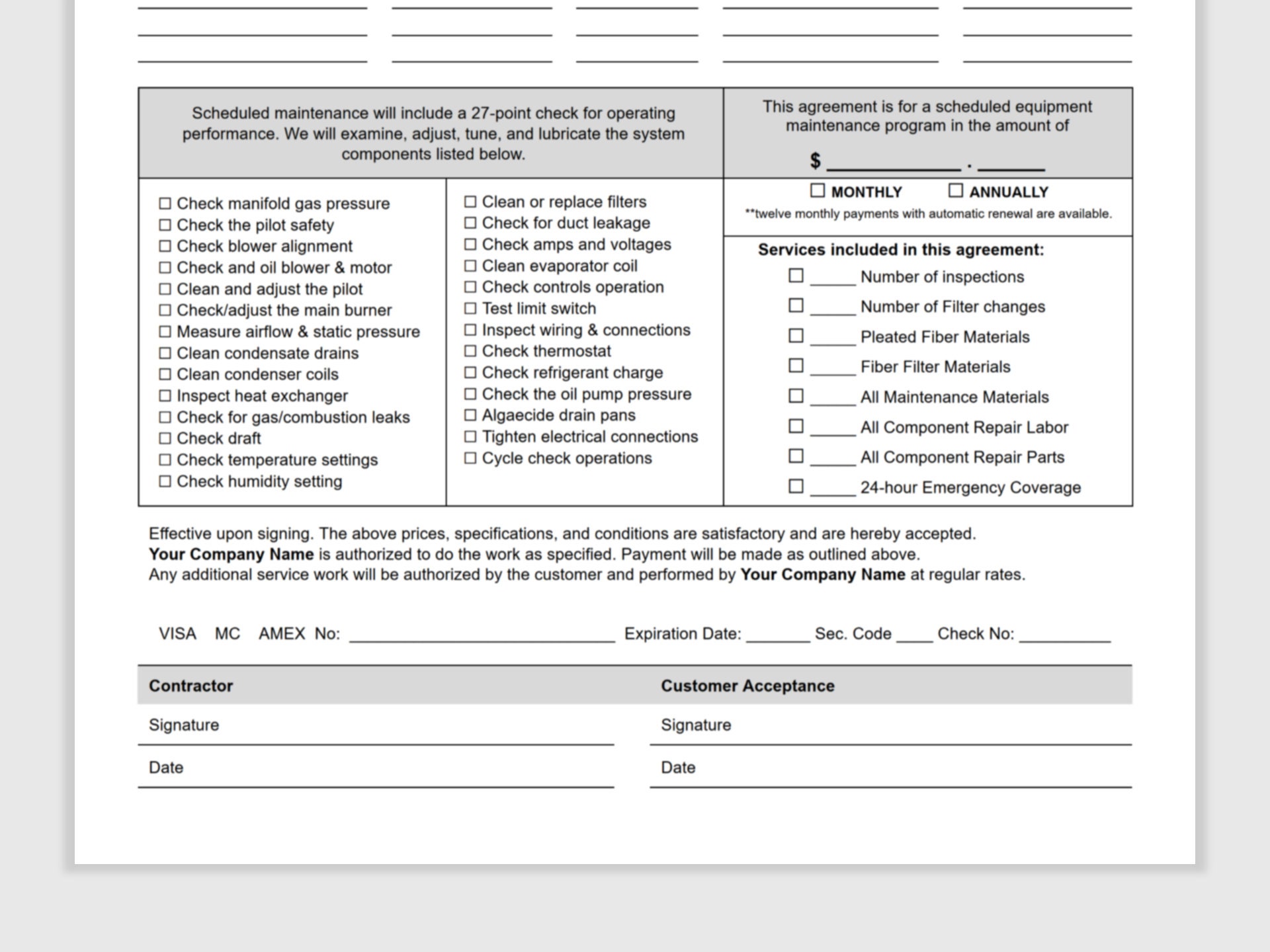 HVAC Maintenance Agreement Template, Preventative Maintenance Agreement HVAC Maintenance Agreement Template, Preventative Maintenance Agreement