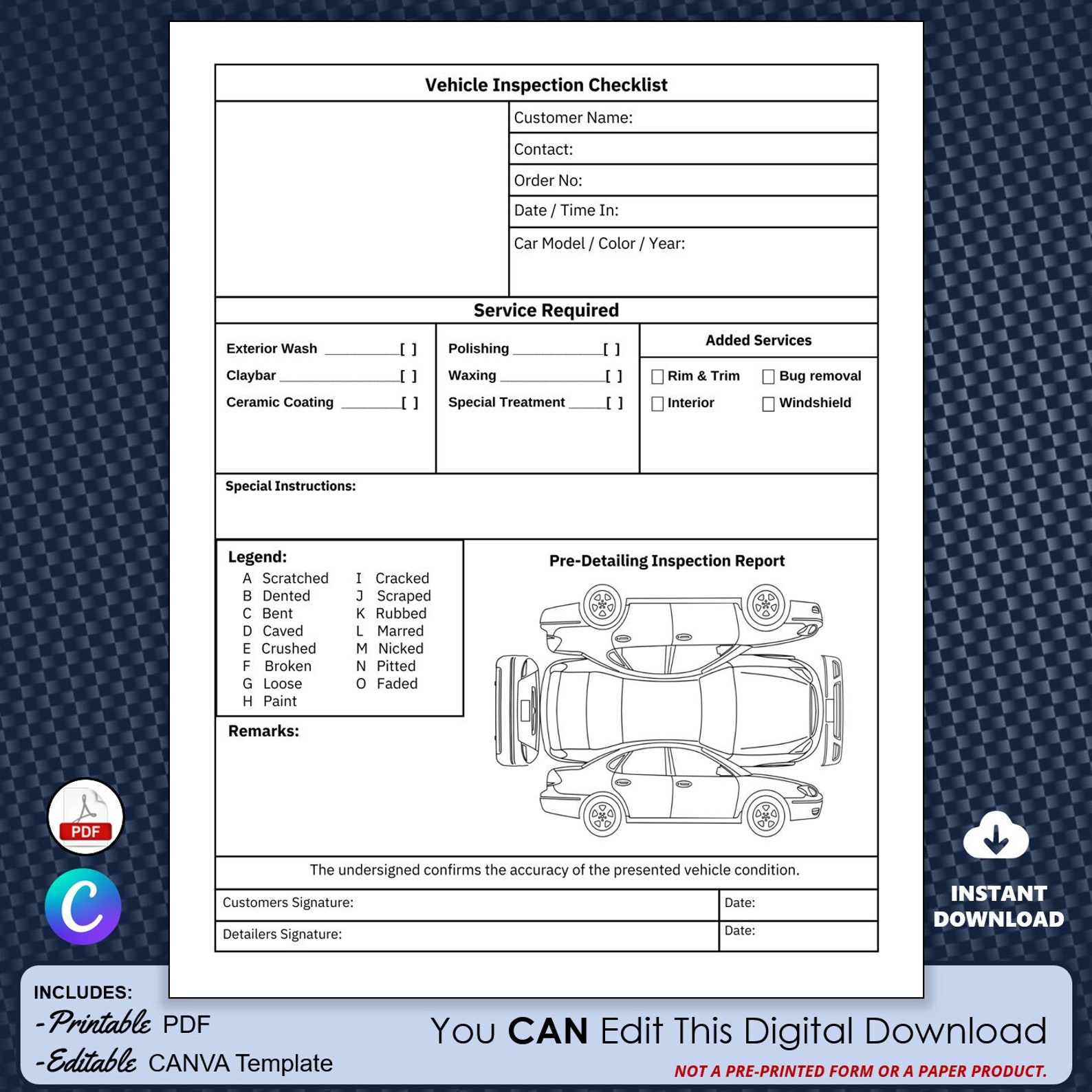 Auto Detailing Work Order Template and Predetailing Vehicle Etsy Auto Detailing Work Order Template and Predetailing Vehicle Etsy