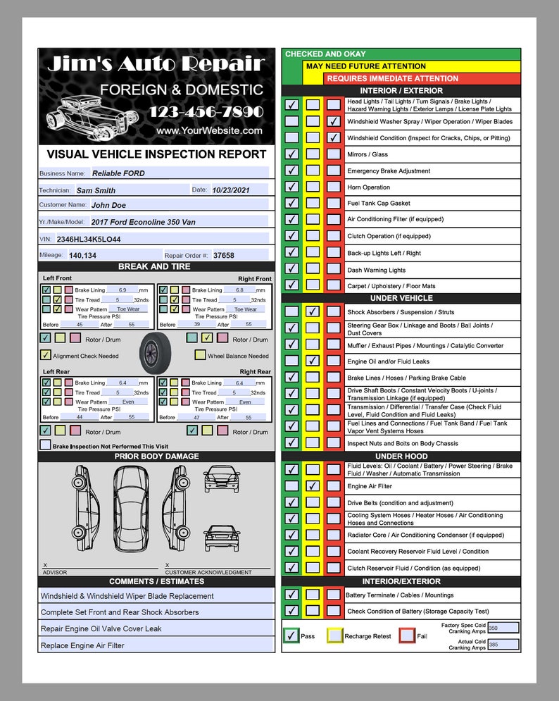 Visual Vehicle Inspection Report Fillable PDF Multi-point | Etsy UK
