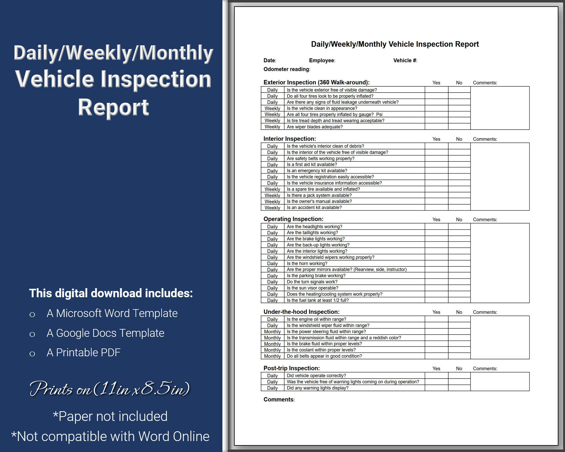vehicle-inspection-report-daily-weekly-monthly-pdf-printable-vehicle-inspection-sheet-ms-word-or-google-docs-vehicle-inspection-report-etsy for Printable Free Vehicle Walk Around Inspection Sheet Vehicle Inspection Report, Daily, Weekly, Monthly, PDF Printable Vehicle Inspection Sheet, MS Word or Google Docs Vehicle Inspection Report - Etsy for Printable Free Vehicle Walk Around Inspection Sheet