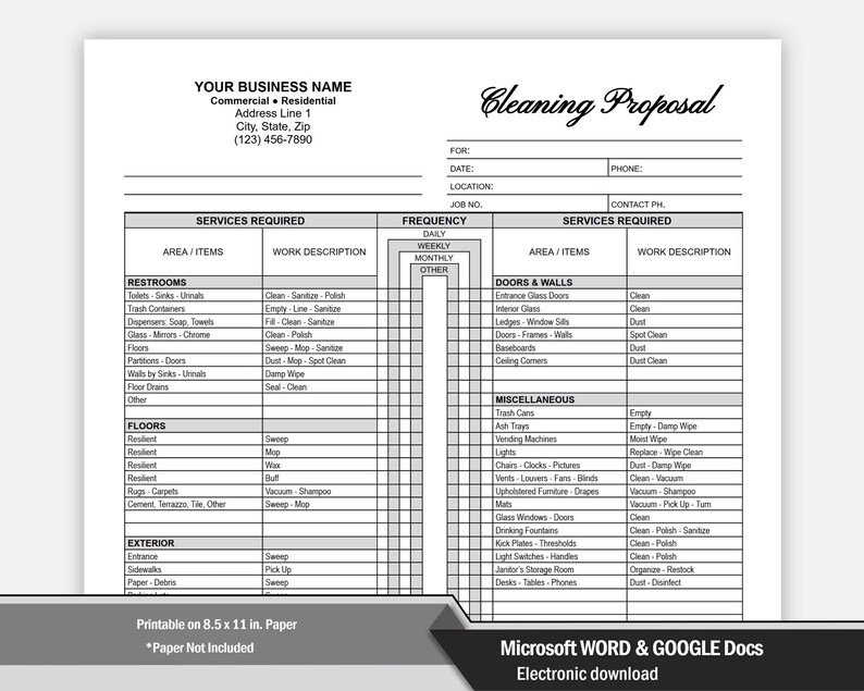 Classy Cleaning Proposal Template WORD, Gray, Commercial Cleaning ...