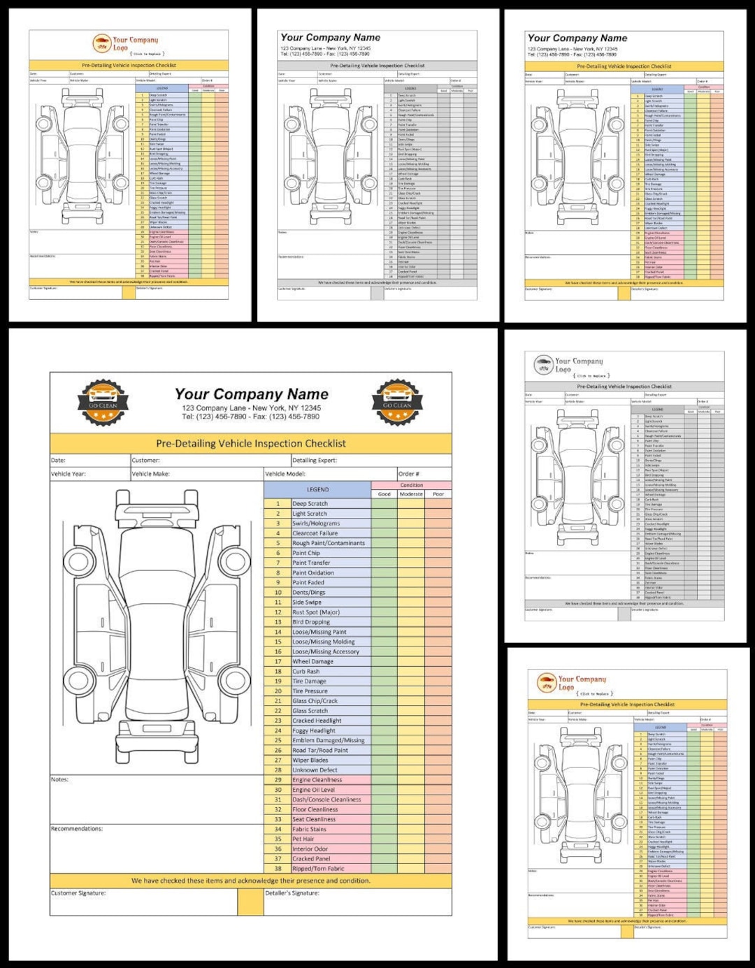 Pre detailing Vehicle Inspection Checklist Form Etsy