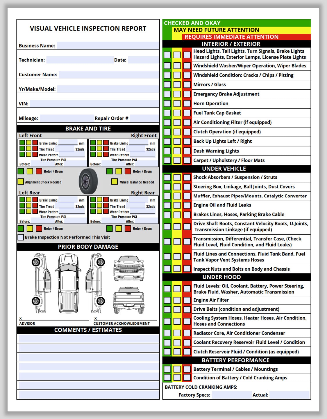 vehicle-inspection-report-for-pickup-truck-inspection-etsy