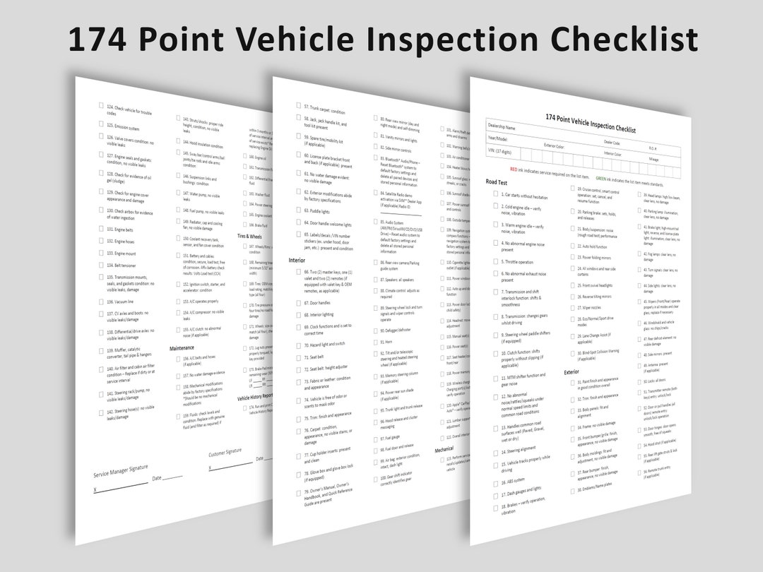 174 Point Vehicle Inspection Checklist | WORD Multi-point Vehicle ...