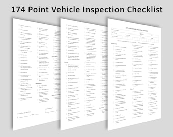 174 Point Vehicle Inspection Checklist | WORD Multi-Point Vehicle Inspection Checklist | Printable PDF Vehicle Inspection Worksheet