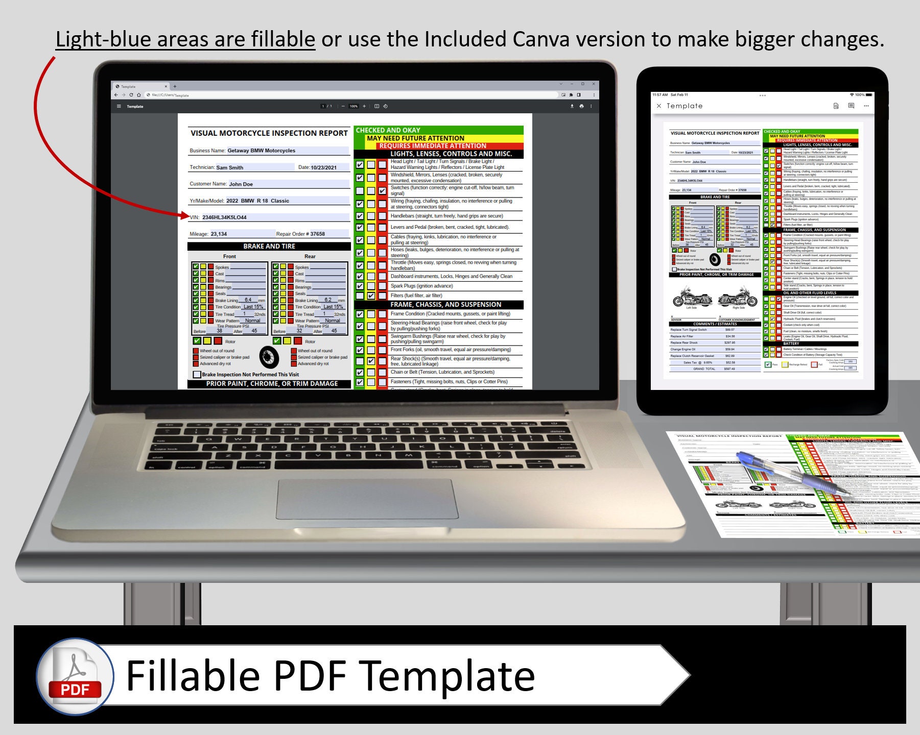 Visual Motorcycle Inspection Report | Fillable PDF Multi-point ...
