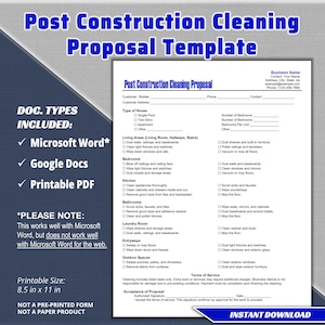 Post Construction Cleaning Proposal Template (WORD), Construction Cleaning Proposal PDF, Quote Post Construction Cleaning Proposal Starter
