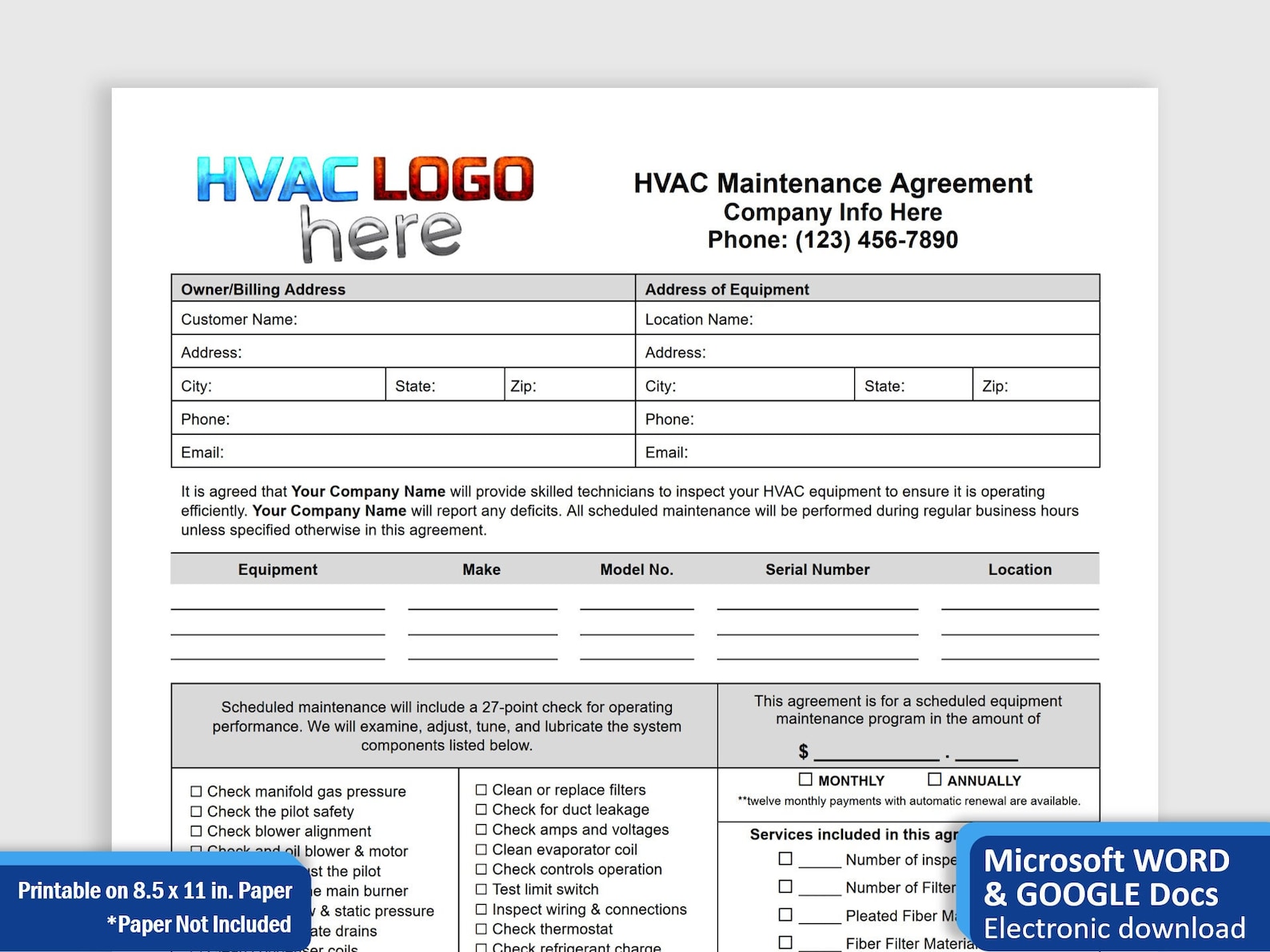 HVAC Maintenance Agreement Template Preventative Maintenance Etsy HVAC Maintenance Agreement Template Preventative Maintenance Etsy