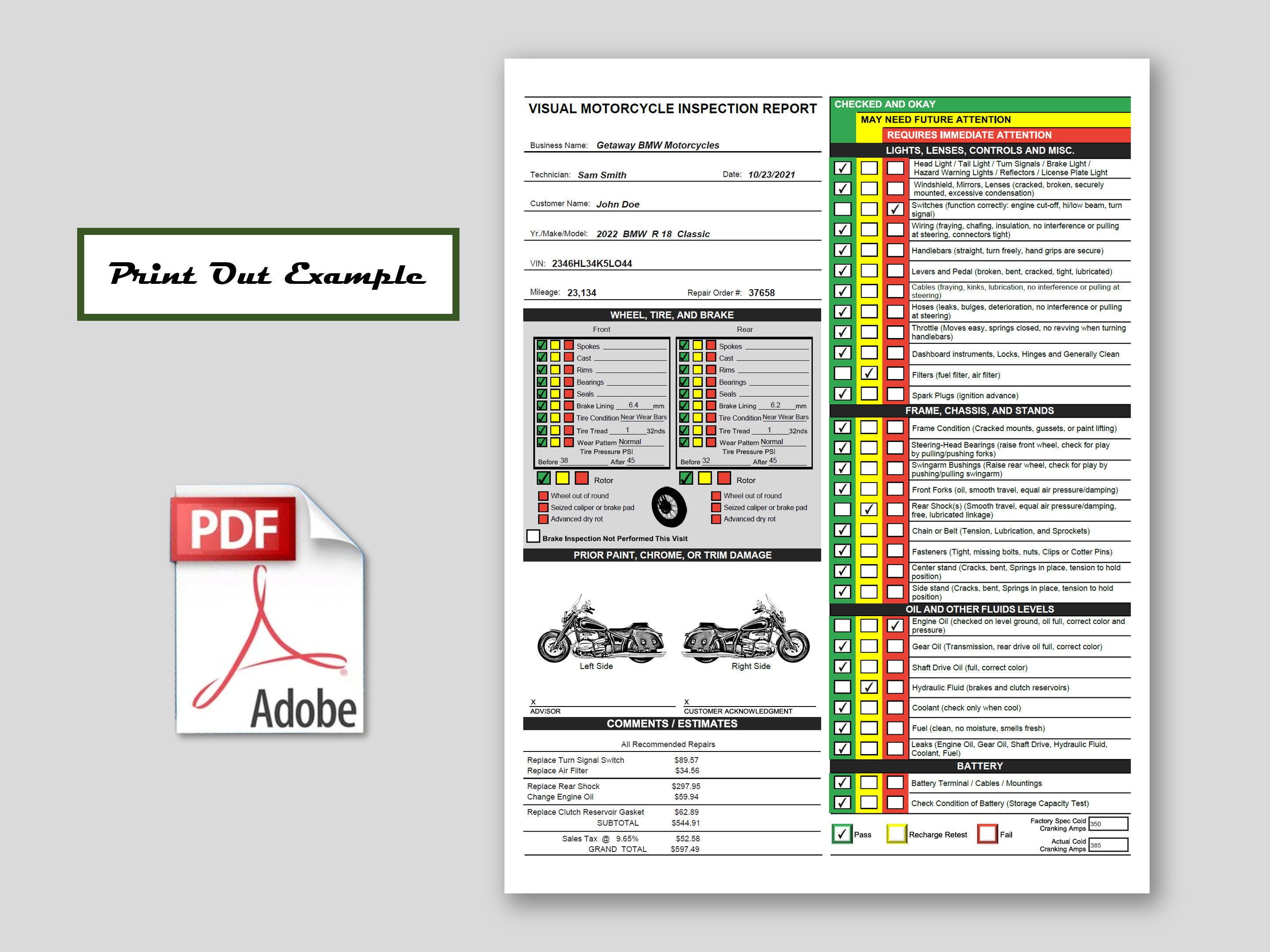 Visual Golf Cart Inspection Report Checklist, Golf Cart, 40 OFF