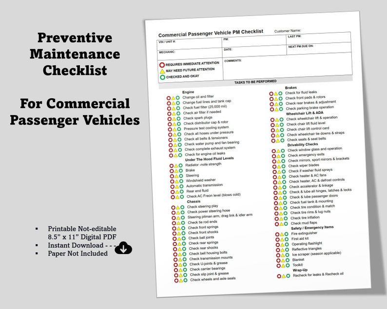 Preventive Maintenance Checklist for Vehicles PDF, Commercial Passenger