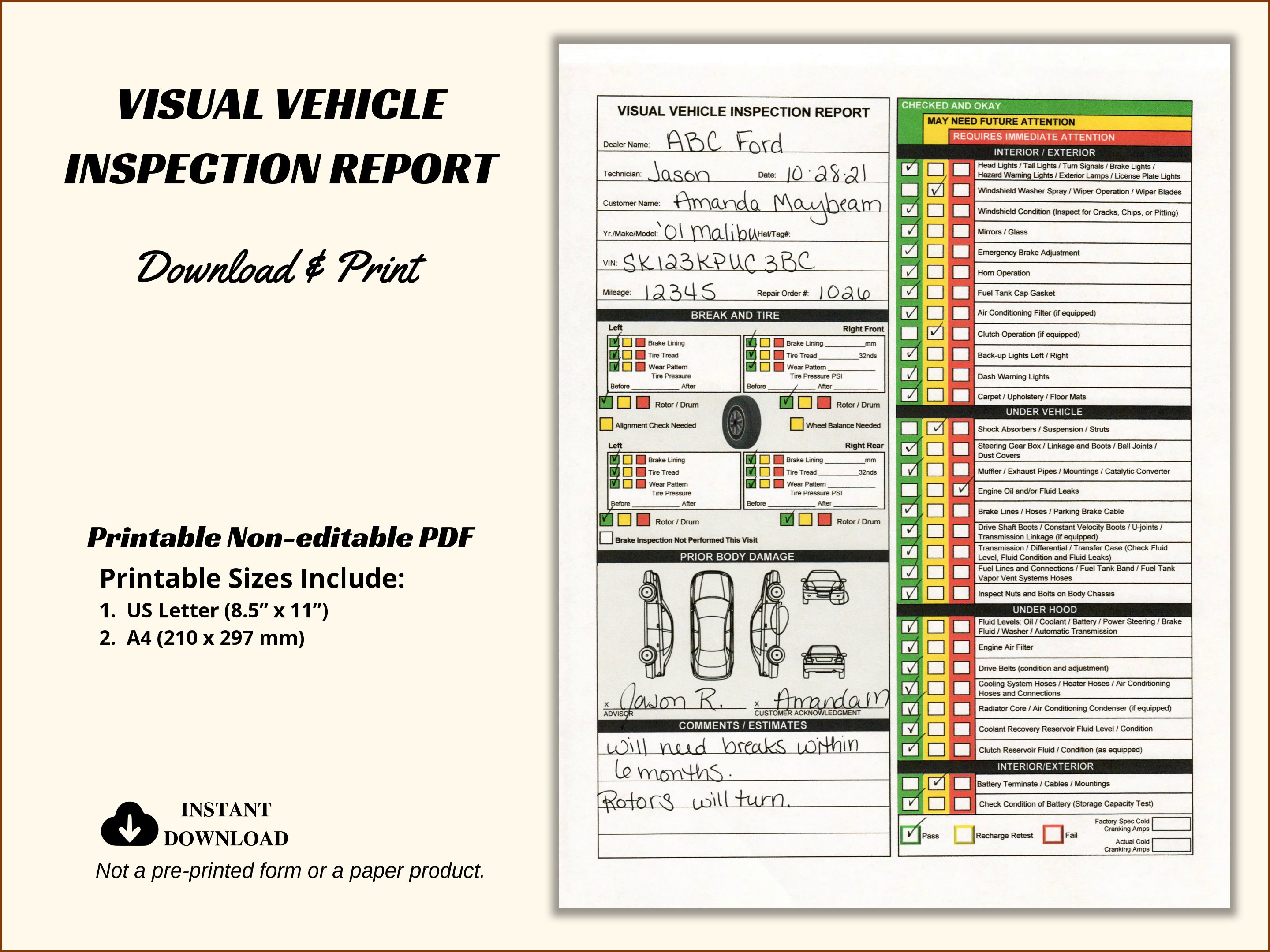 Visual Vehicle Inspection Report - Vehicle Inspection Worksheet