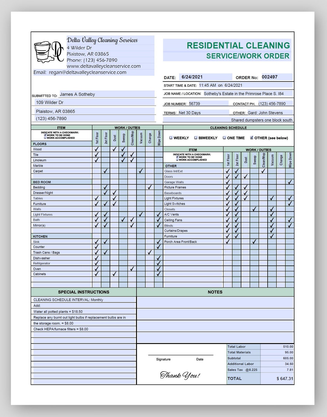 Residential Cleaning Service Estimate Invoice Work Order Emerald Green Residential Cleaning Service Estimate Invoice Work Order Emerald Green