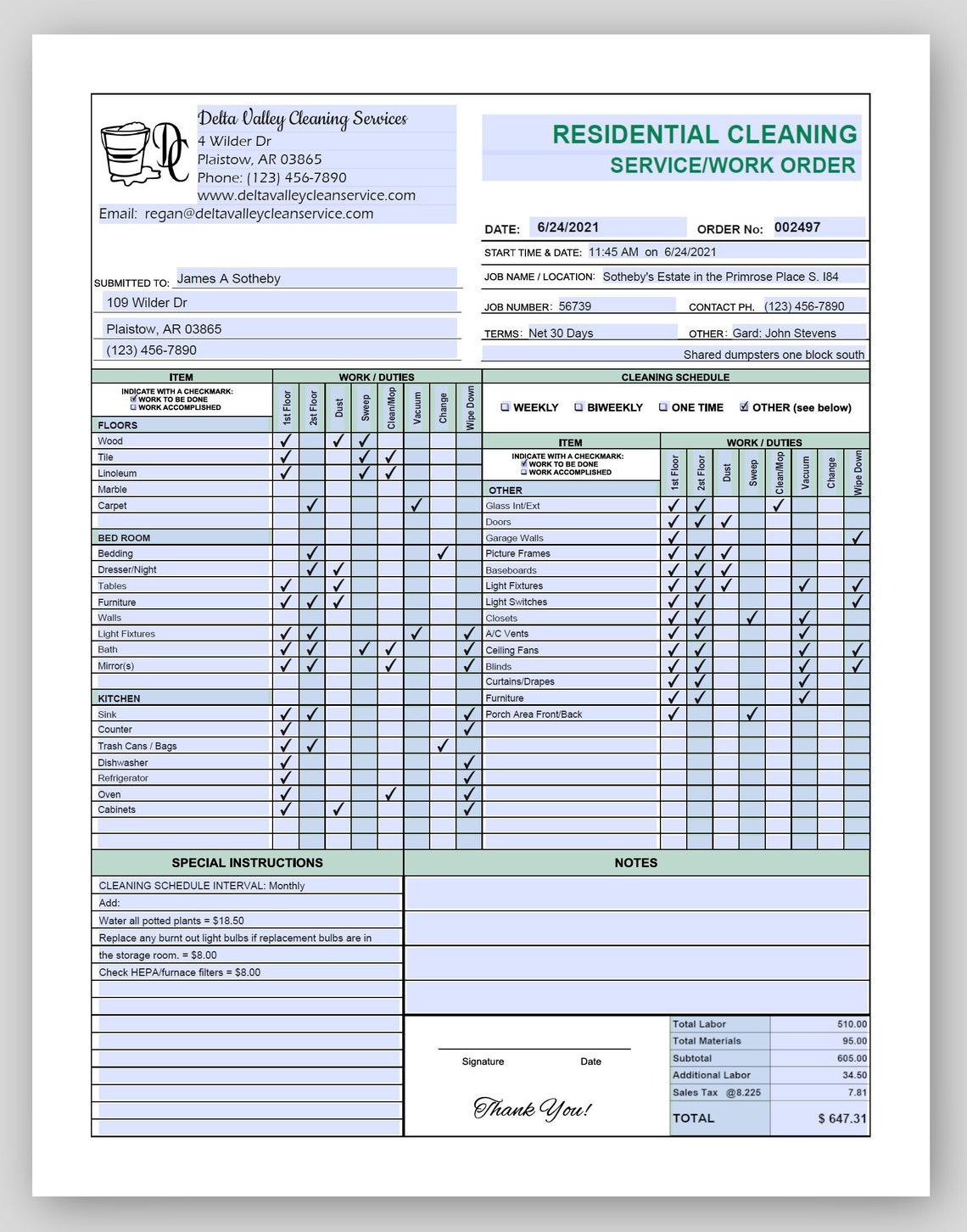 Residential Cleaning Service Estimate Invoice Work Order Etsy Residential Cleaning Service Estimate Invoice Work Order Etsy