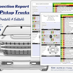 Pickup Truck Inspection Checklist, Vehicle Inspection Report, Multi ...