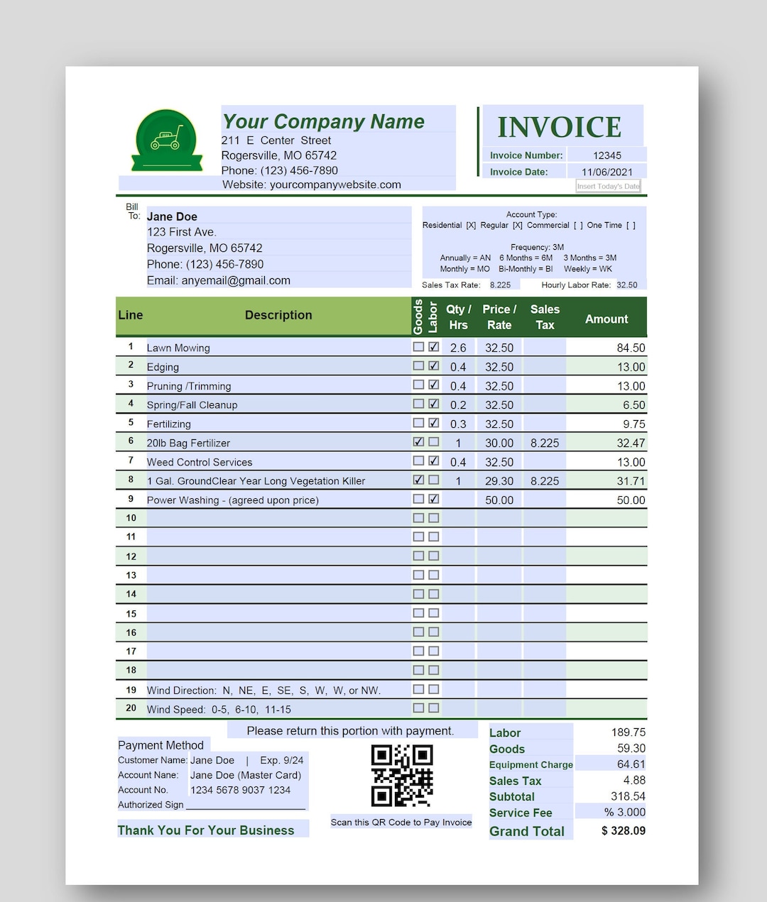 Lawn Care and More Invoice or Estimate, Editable, Printable, PDF Easy Lawn Care and More Invoice or Estimate, Editable, Printable, PDF Easy