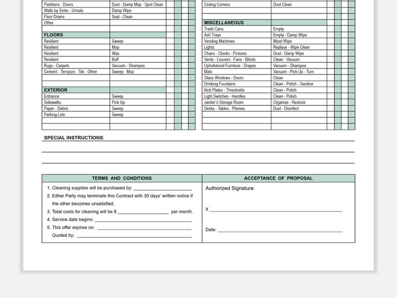 Green Cleaning Proposal Template WORD Commercial Cleaning Etsy