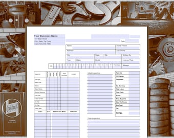 Auto Repair Order or Bill, Ticket, Invoice, Estimate and Auto Repair Technician Inspection Form.  Auto Mechanic Work Order Template PDF