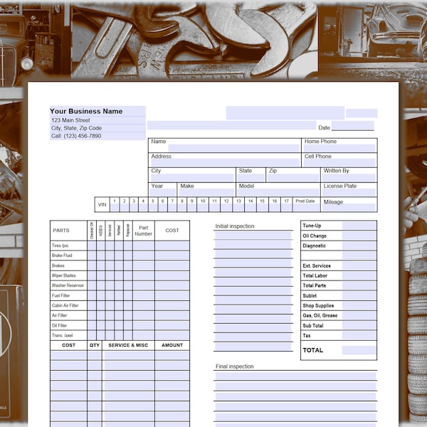 Mechanic Work Order Template Etsy Mechanic Work Order Template Etsy
