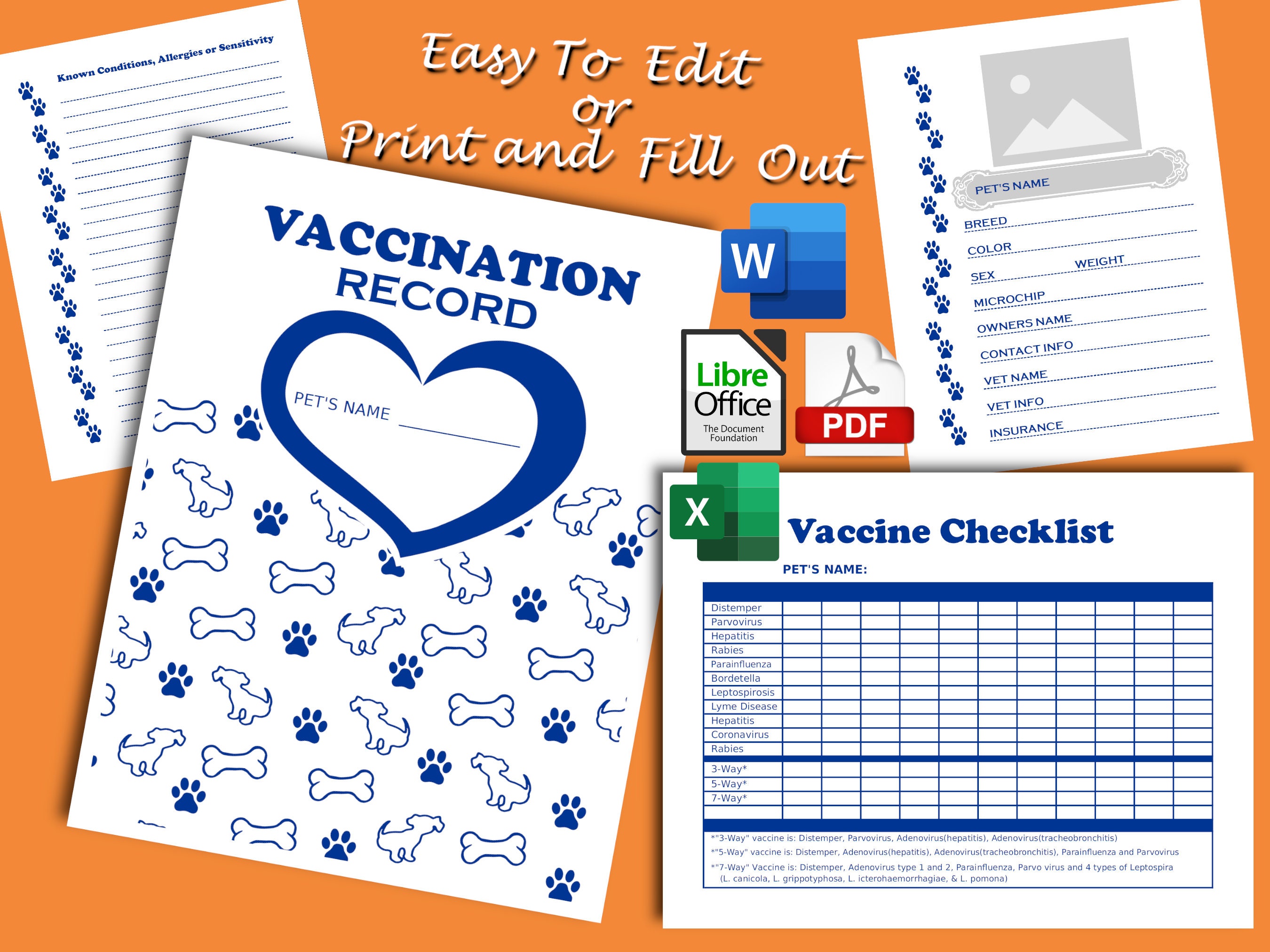 Dog Vaccination Record Pet Care Record Vaccine Health | Etsy
