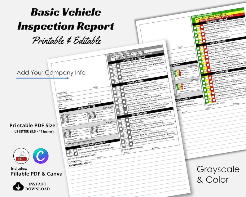 Basic Vehicle Inspection Report, GRAY, COLOR, Auto Inspection Checklist, Multipoint Vehicle