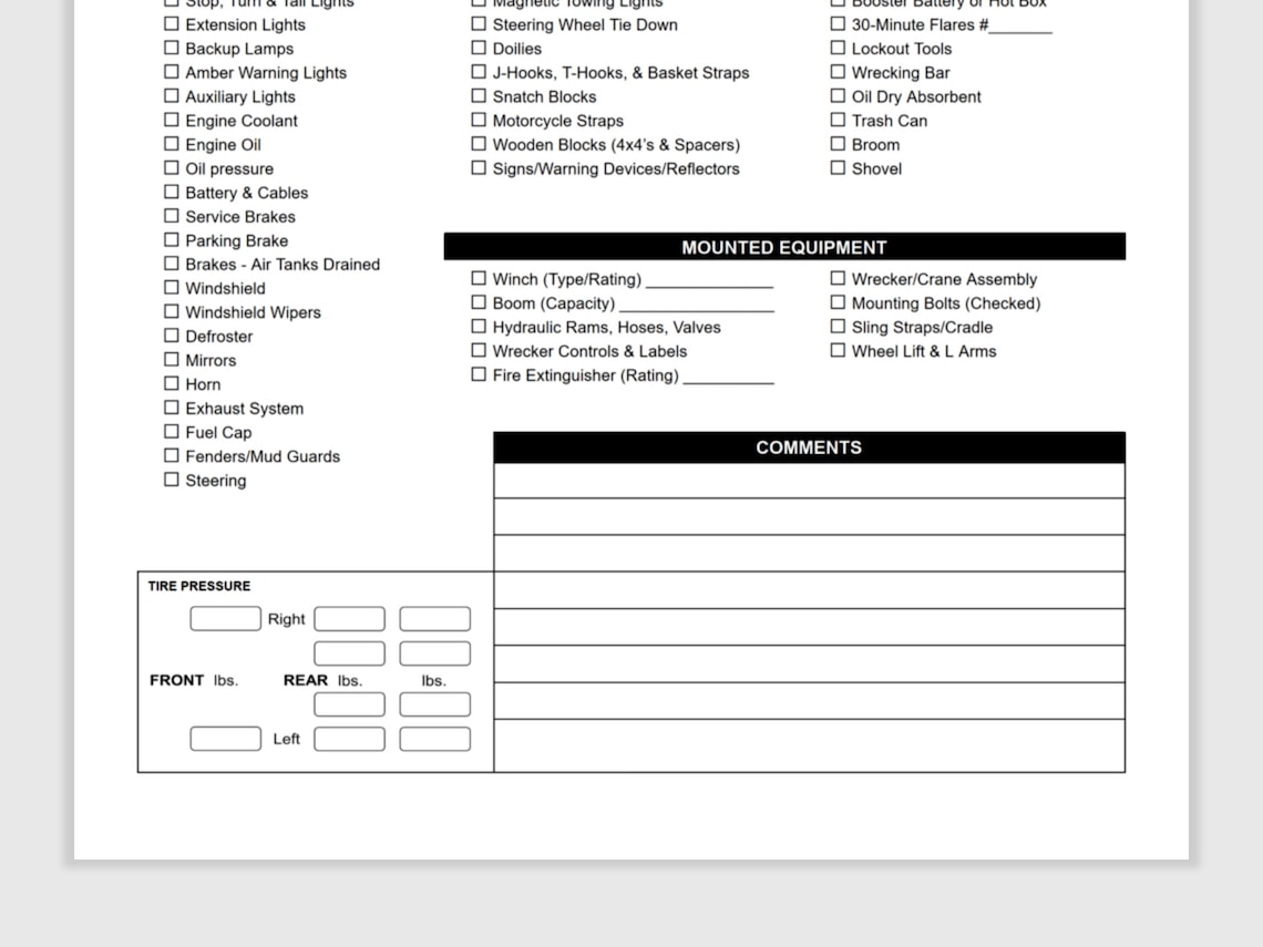 Tow Truck Checklist for Drivers, Wrecker Towing Equipment Checklist, Towing Equipment Provider