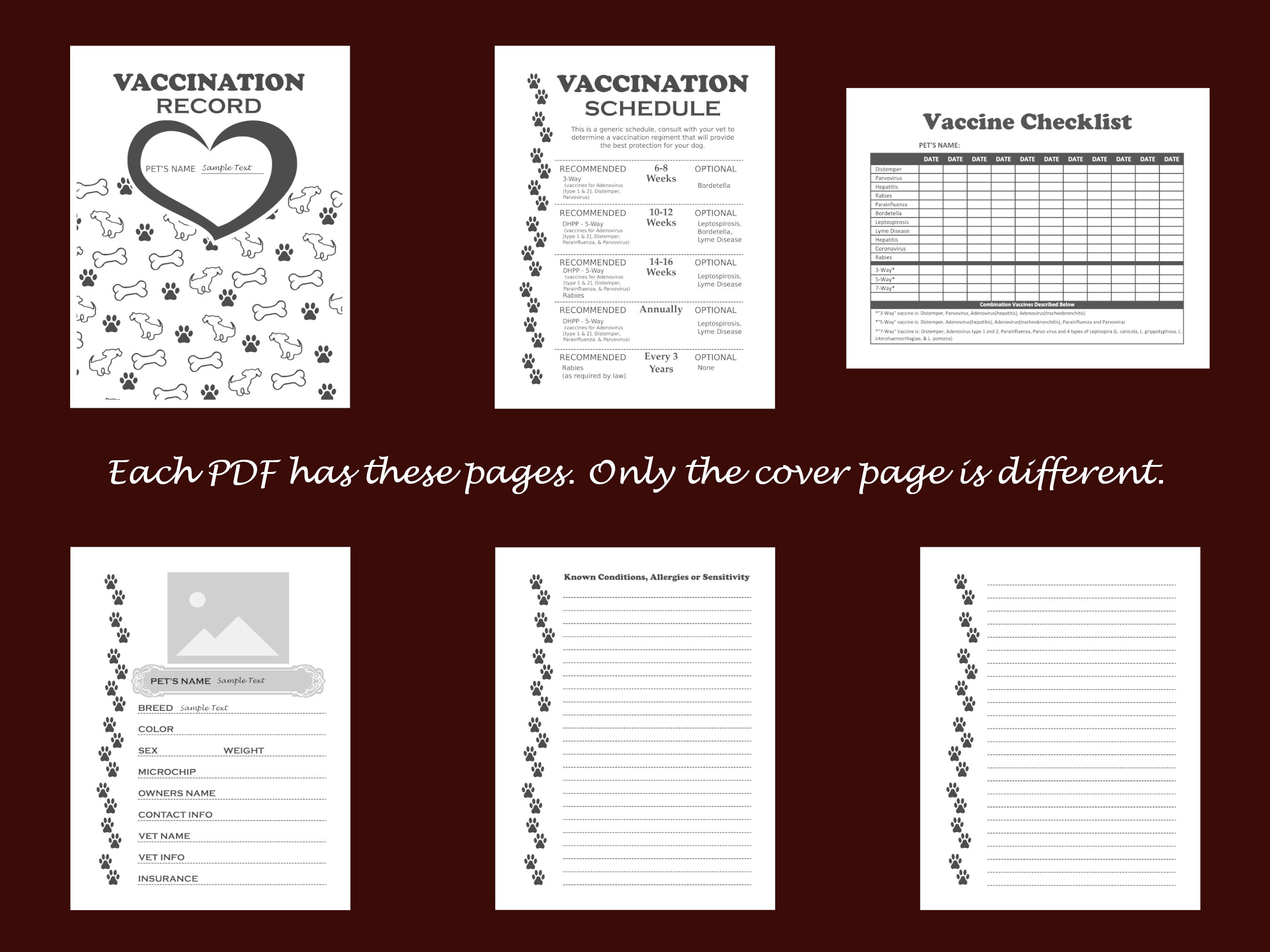 Dog Vaccination Record Pet Care Record Vaccine Health | Etsy