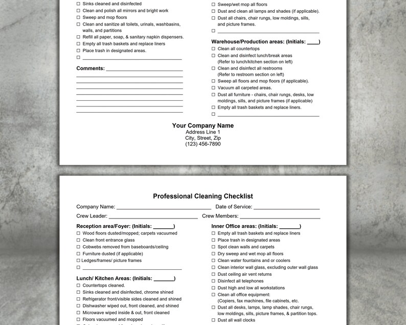 Commercial Cleaning Checklist for Reception Area Etsy Australia