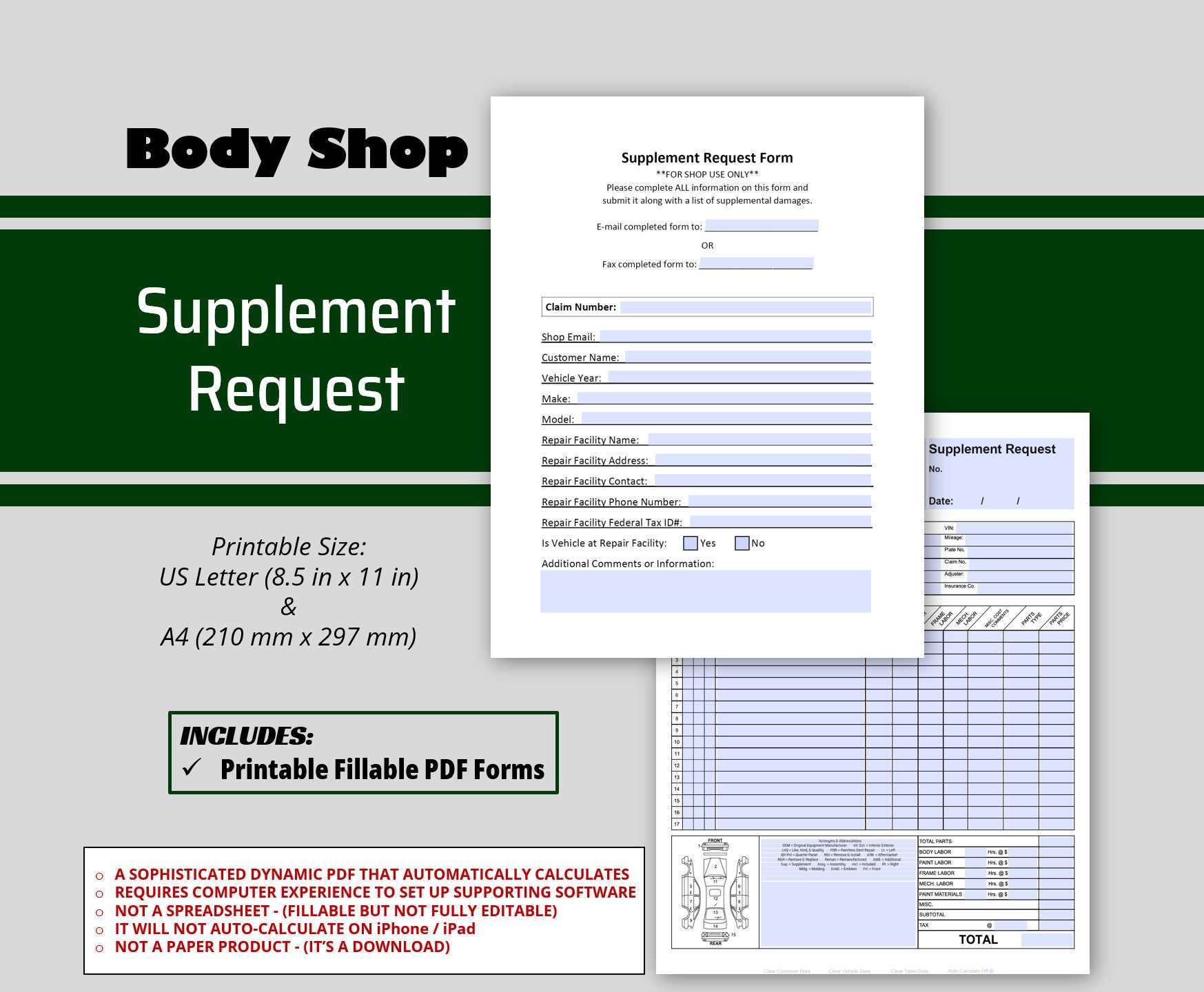 Auto Body Supplement Request Form 2 Page, Body Shop Insurance ...