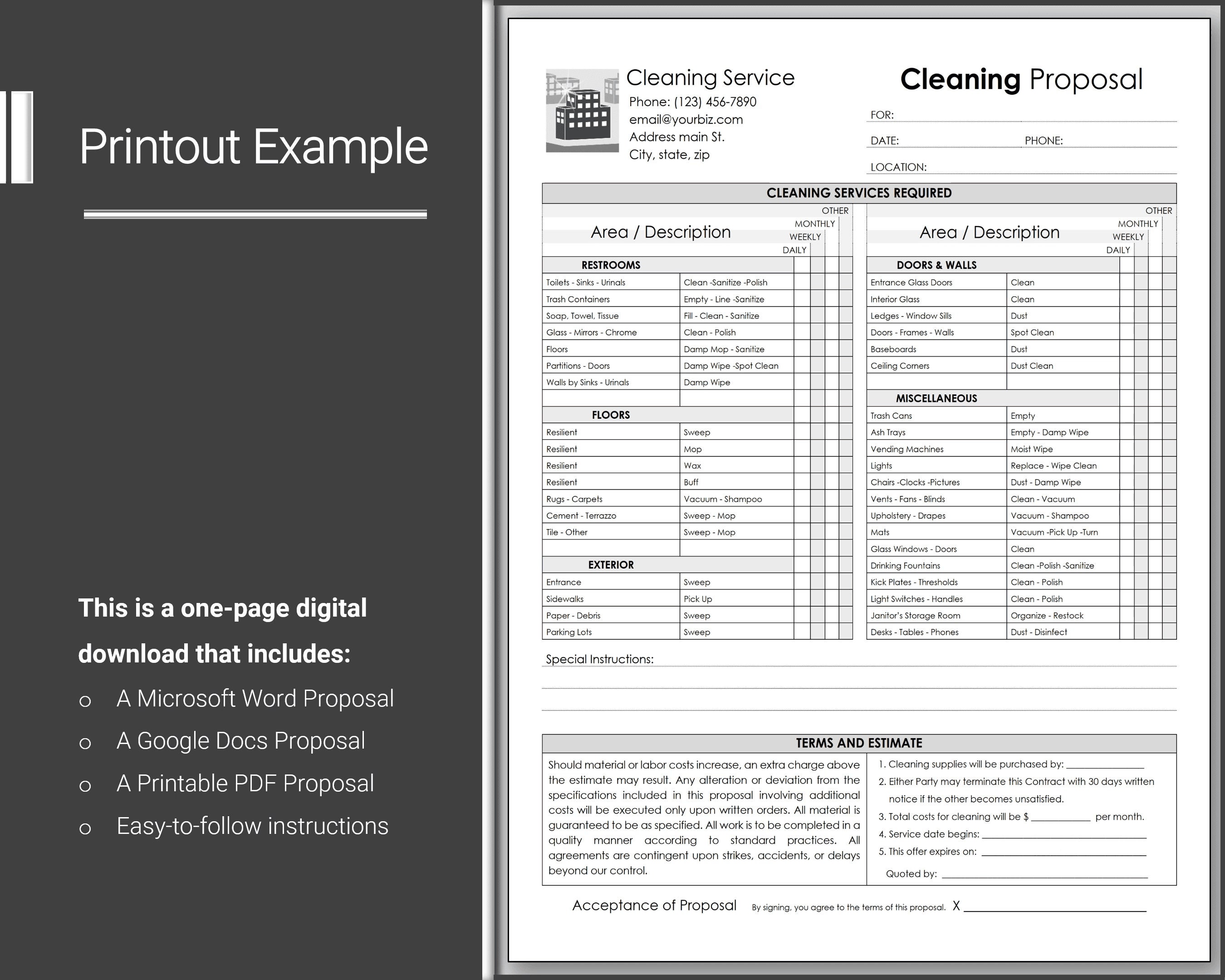Office Cleaning Proposal Template Editable Cleaning Service - Etsy