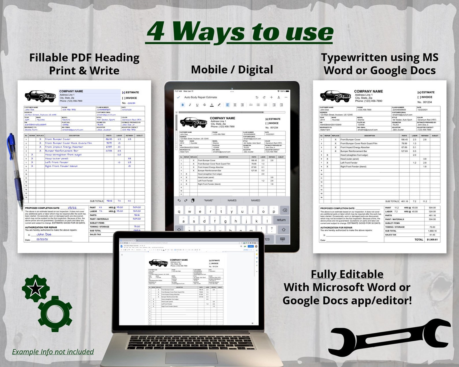 Editable Auto Body Repair Estimate Template, WORD, Google Docs Editable Auto Body Repair Estimate Template, WORD, Google Docs