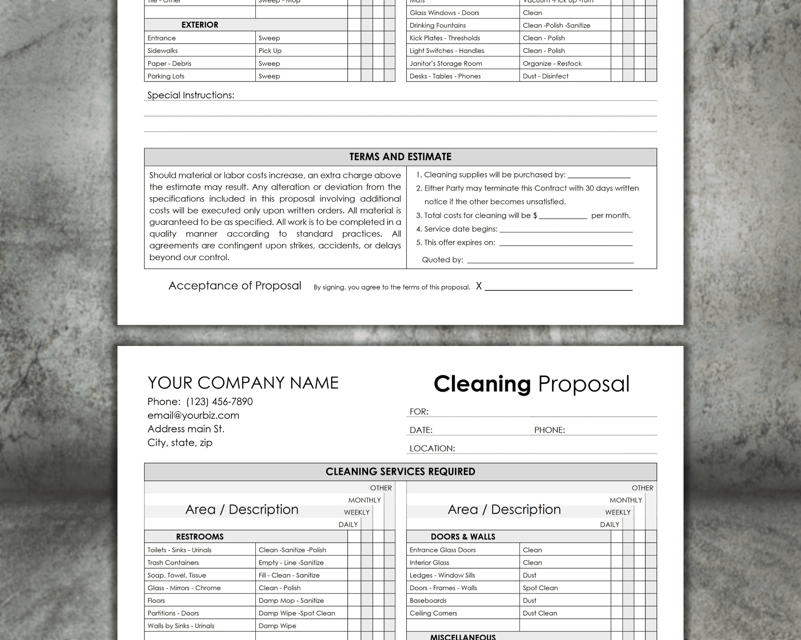 EDITABLE Cleaning Proposal WORD Cleaning Estimate Template - Etsy