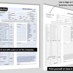 Auto Repair Order or Bill, Ticket, Invoice, Estimate and Auto Repair ...