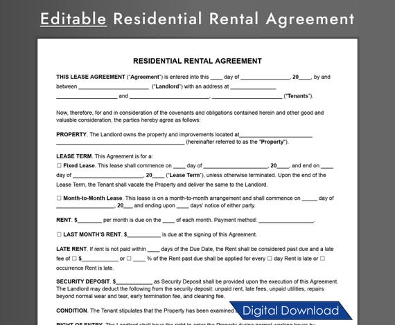 Editable Residential Rental Agreement Template. Optional Month-to-Month Lease Agreement Template. Residential Rental Lease Contract in WORD