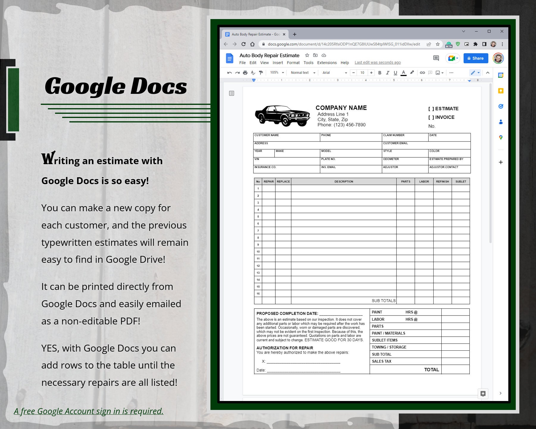 Editable Auto Body Repair Estimate Template, WORD, Google Docs Editable Auto Body Repair Estimate Template, WORD, Google Docs