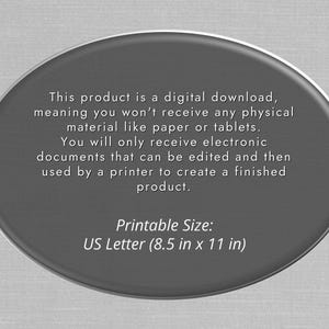 K&ouml;nnte beinhalten: Ein grauer Kreis mit wei&szlig;em Text, der erkl&auml;rt, dass dieses Produkt ein digitaler Download ist und elektronisch geliefert wird. Der Text gibt auch an, dass die druckbare Gr&ouml;&szlig;e US Letter (8,5 Zoll x 11 Zoll) ist.
