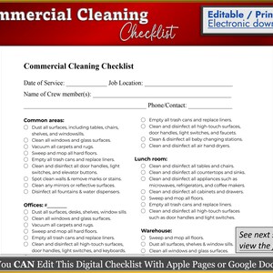 EDITABLE Office Cleaning Checklist Template for Business and Commercial ...