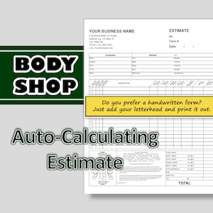 Auto Body Repair ESTIMATE Body Shop COLLISION Estimate/invoice Body ...