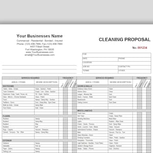 Cleaning Proposal Template, Basic Editable Microsoft WORD and Adobe Acrobat PDF Cleaning Service Proposal