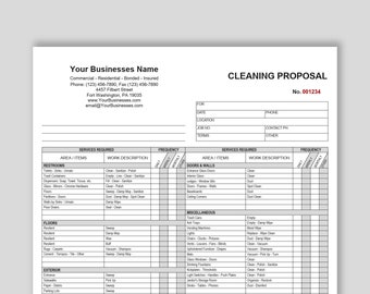 Cleaning Proposal Template, Basic Editable Microsoft WORD and Adobe Acrobat PDF Cleaning Service Proposal