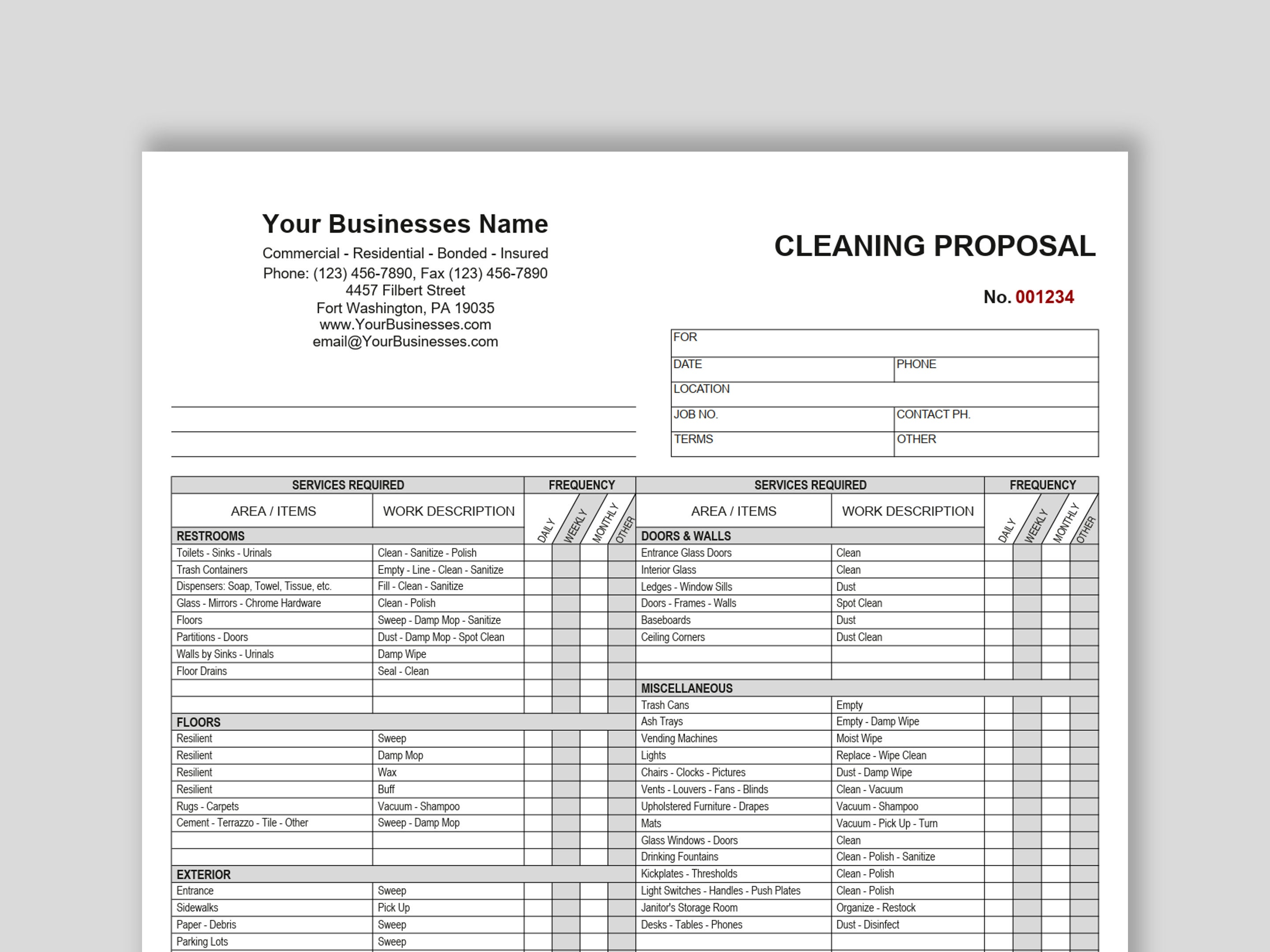 Free Printable Cleaning Proposal Templates