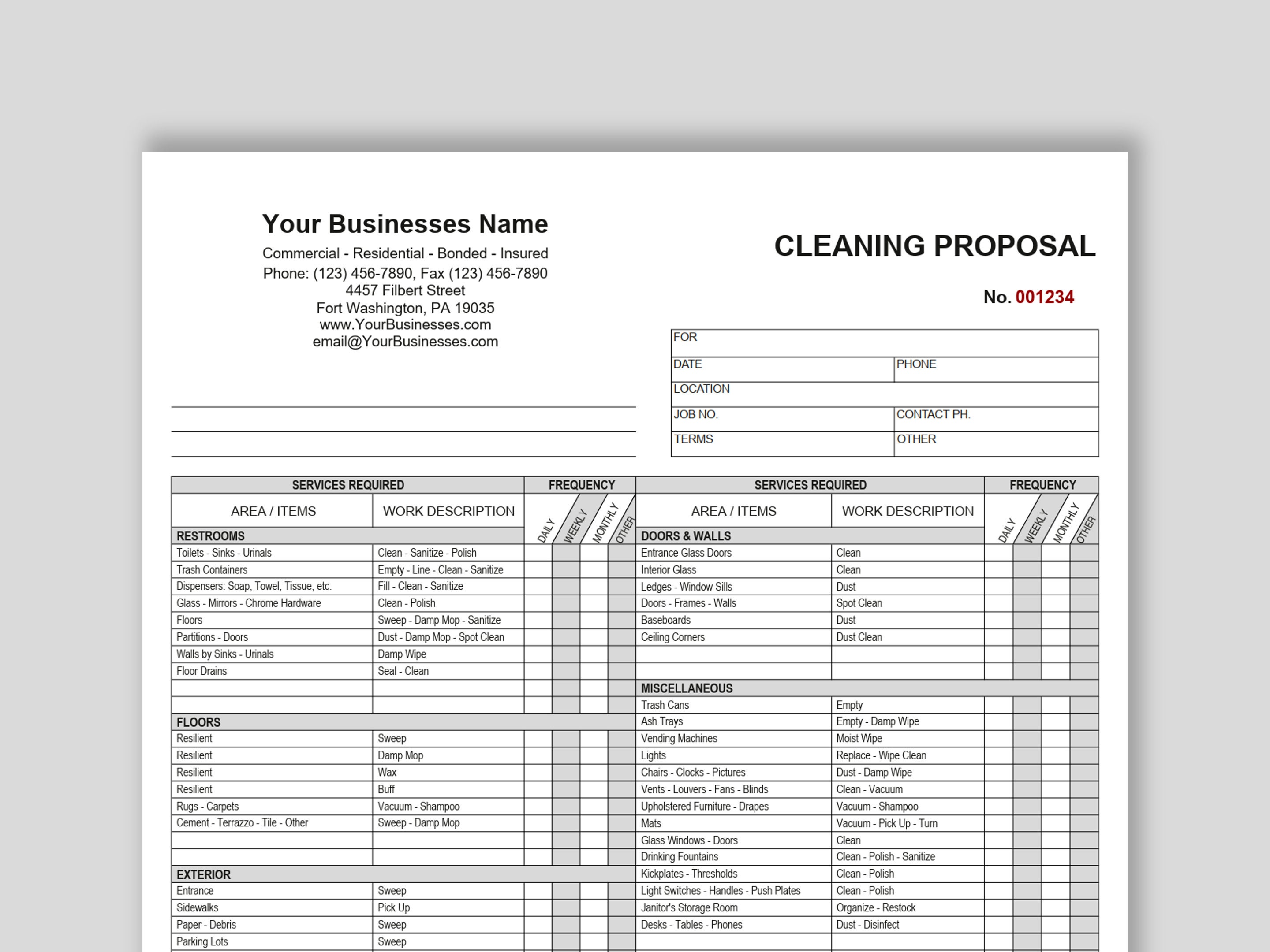 Free Janitorial Bid Proposal Template Printable