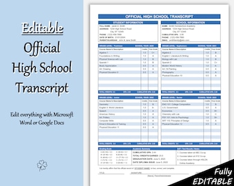Editable Homeschool Transcript Fillable and Printable High - Etsy