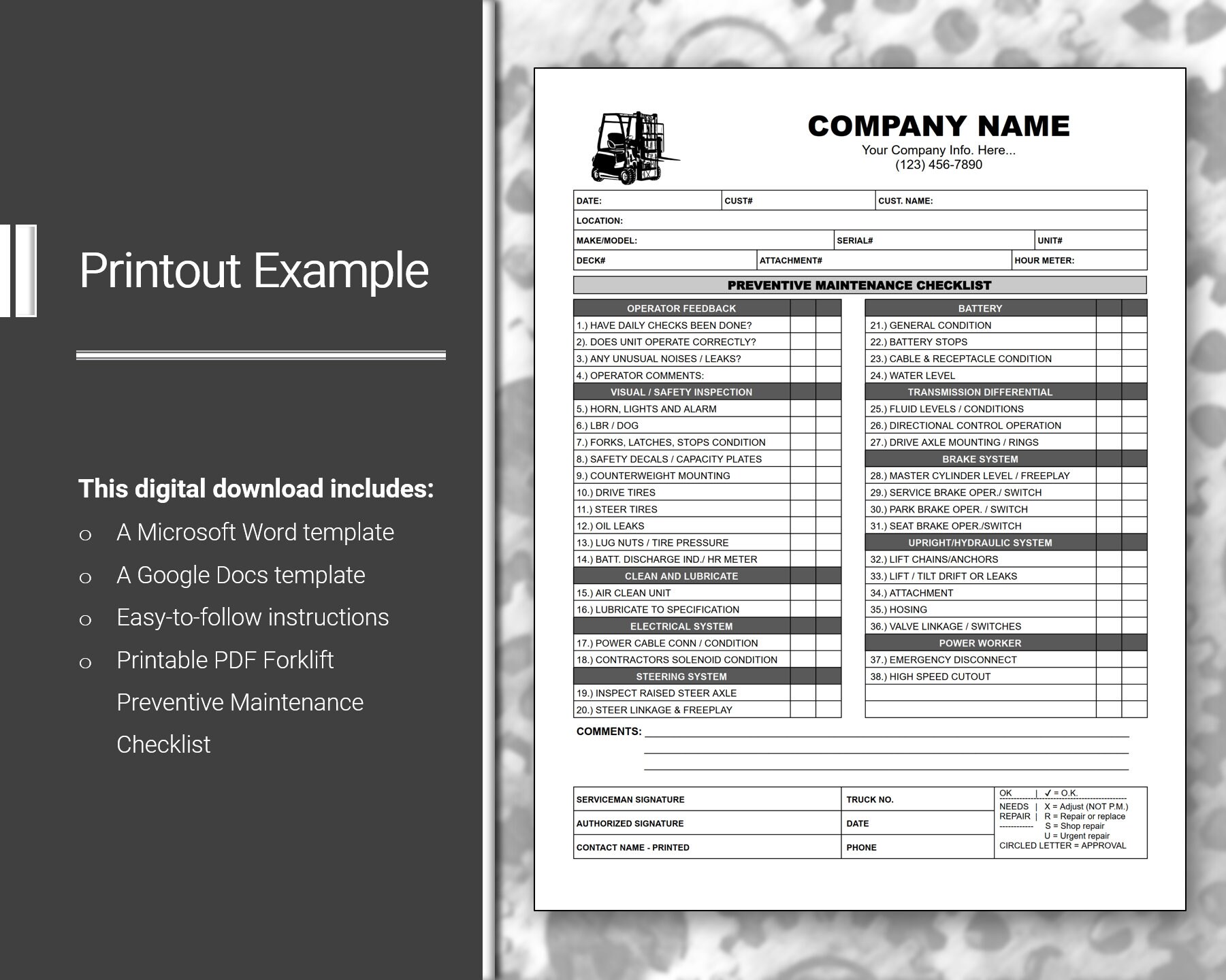 Electric Forklift Preventive Maintenance Checklist 55 OFF