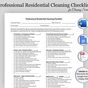 Professional Residential Cleaning Checklist, Editable House Cleaning ...