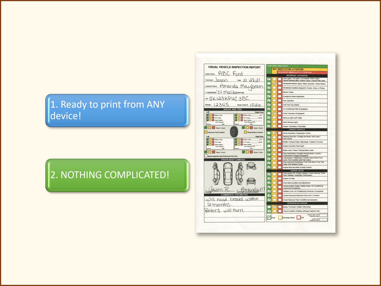 Visual Vehicle Inspection Report Multi-point Inspection - Etsy