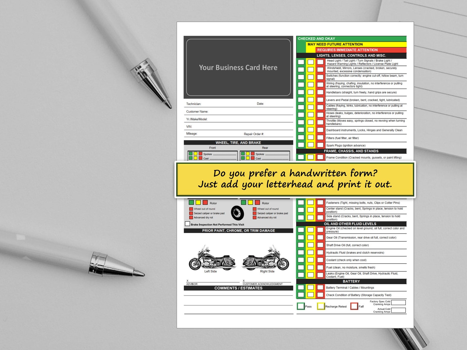 Visual Motorcycle Inspection Report Fillable PDF Multipoint Etsy