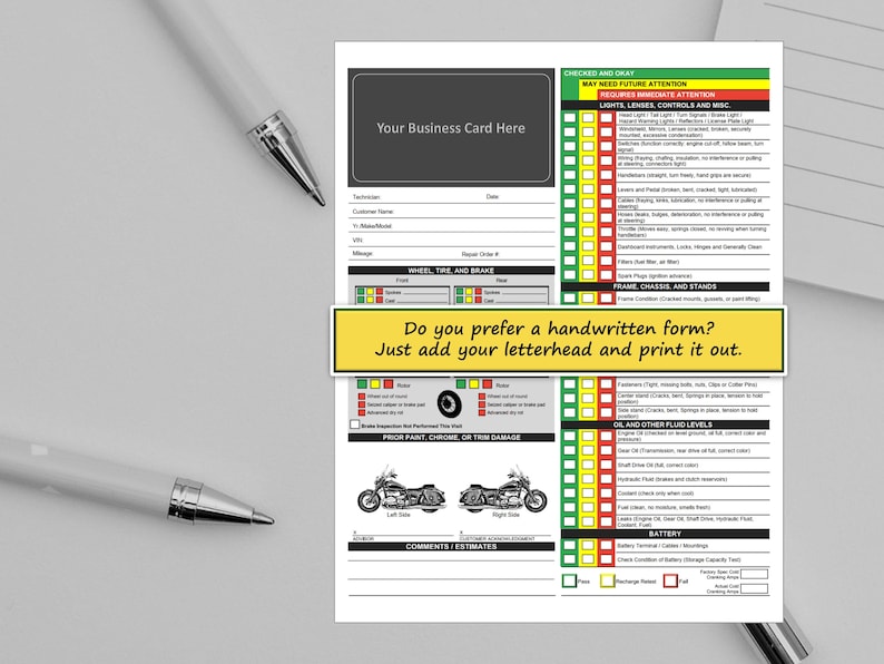 Visual Motorcycle Inspection Report Fillable PDF Multipoint Motorcycle