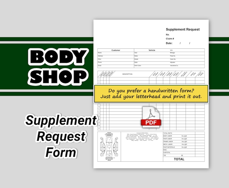 Auto Body Supplement Request Form 2 Page, Body Shop Insurance ...