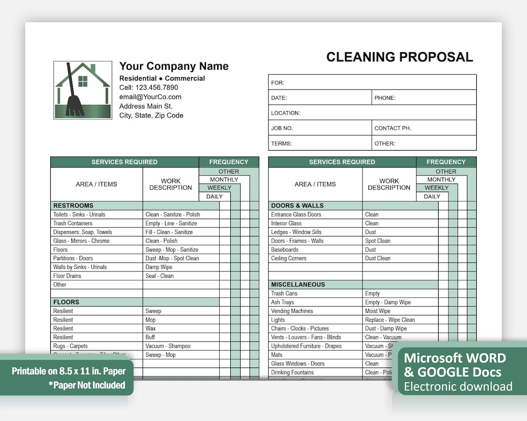 green-cleaning-proposal-template-word-commercial-cleaning-checklist-best-fillable-editable-google-docs-cleaning-service-proposal-etsy